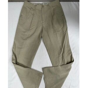 Solitude Mens 34x32 Beige Casual Pants Pleated Palm Print Lined Lightweight